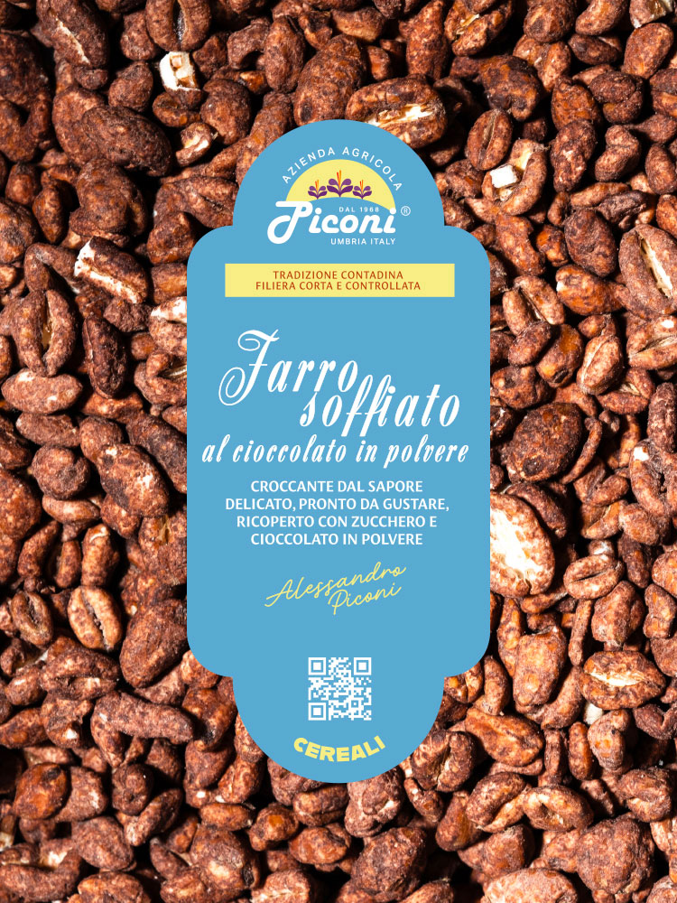 Farro soffiato al cioccolato in polvere